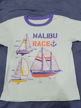 Peek Malibu Race Kids Graphic Tee - Light Mint with Purple Trim